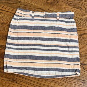 Banana Republic Linen Blend Stripe Mini Skirt Elastic Waist Belted Size XS